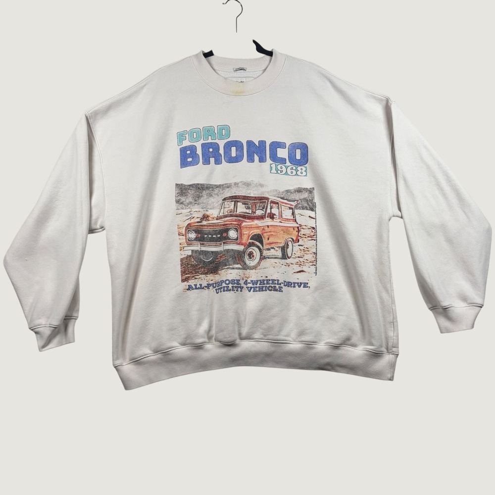 Abercrombie & Fitch Ford Bronco Sweatshirt Men Oversized Graphic XXL Cream Retro